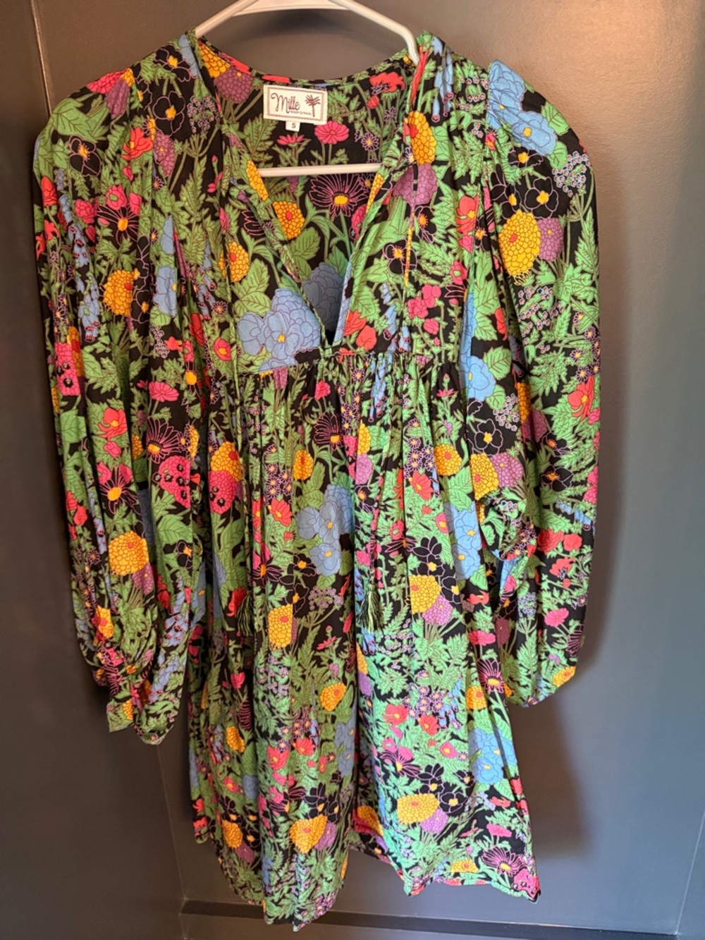 Mille Black Floral Mini Dress — Multicolor Garden Print